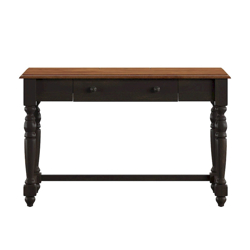 Bureau antique 1 tiroir avec station de charge USB, Individuel, Noir antique / Gris / Blanc