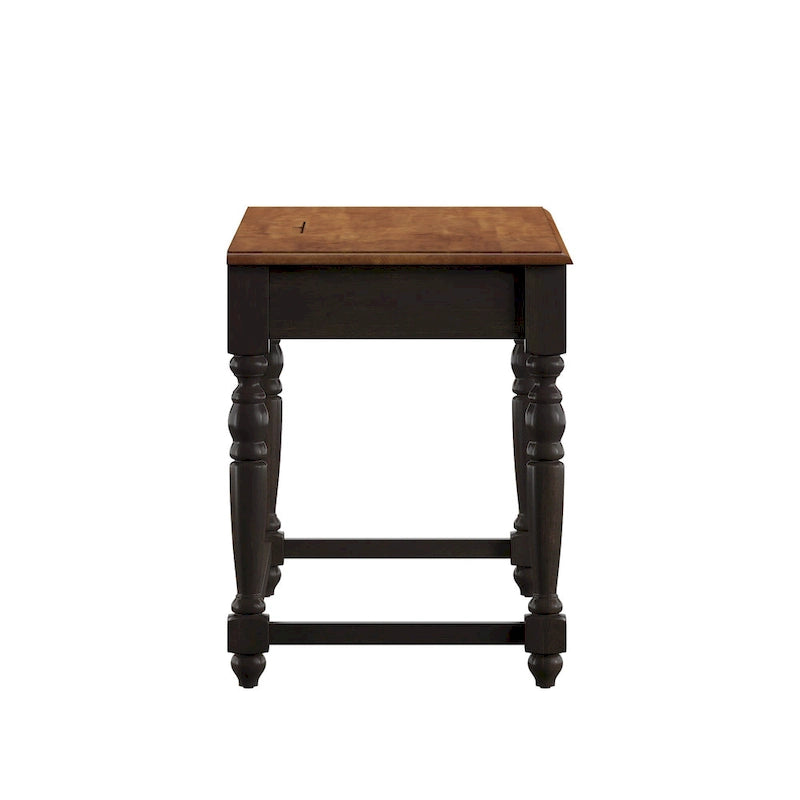 Bureau antique 1 tiroir avec station de charge USB, Individuel, Noir antique / Gris / Blanc