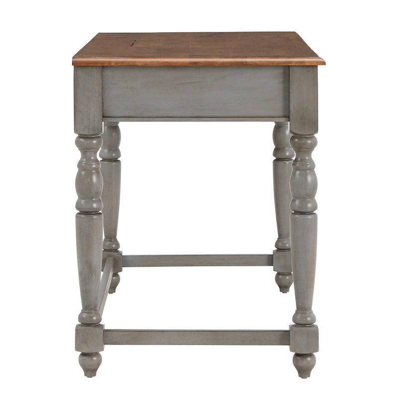 Bureau antique 1 tiroir avec station de charge USB, Individuel, Noir antique / Gris / Blanc