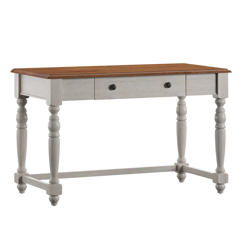 Bureau antique 1 tiroir avec station de charge USB, Individuel, Noir antique / Gris / Blanc