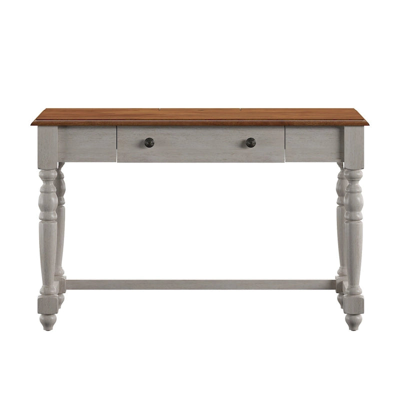 Bureau antique 1 tiroir avec station de charge USB, Individuel, Noir antique / Gris / Blanc