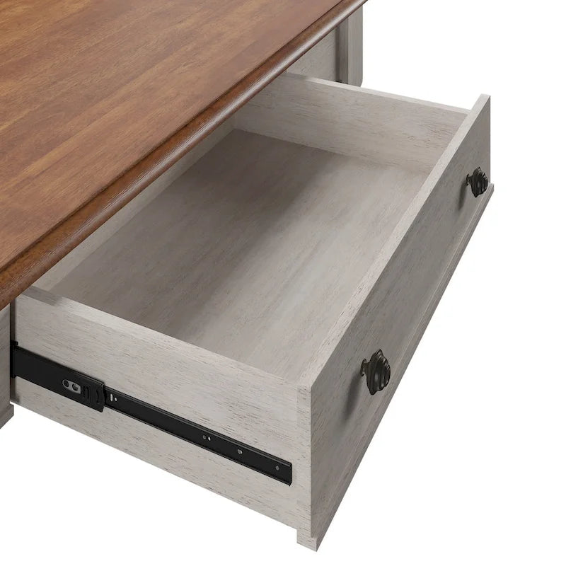 Bureau antique 1 tiroir avec station de charge USB, Individuel, Noir antique / Gris / Blanc