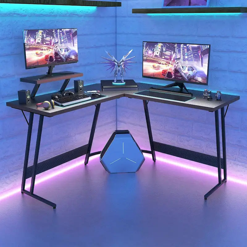 Bureau de jeu en forme de L Homall, bureau d'angle pour ordinateur, bureau d'écriture