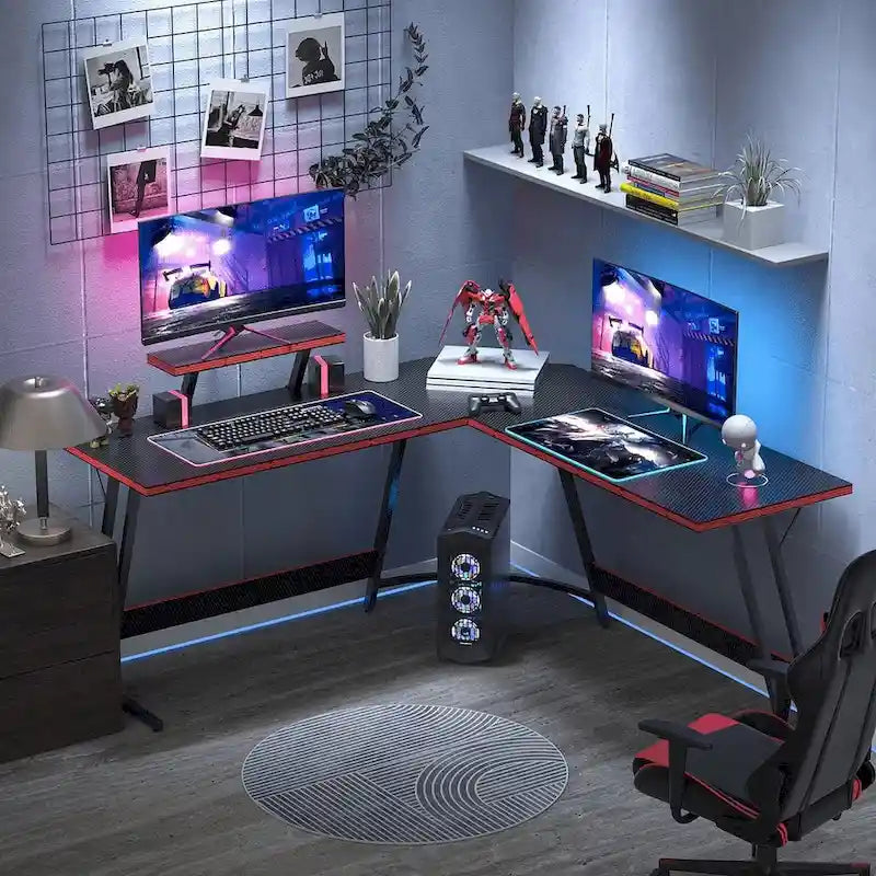 Bureau de jeu en forme de L Homall, bureau d'angle pour ordinateur, bureau d'écriture