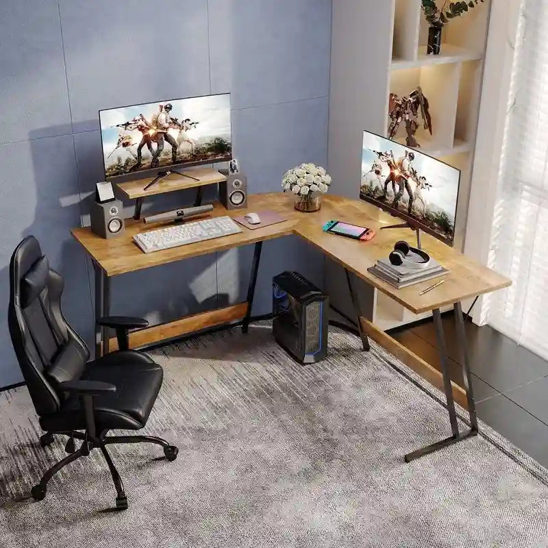 Bureau de jeu en forme de L Homall, bureau d'angle pour ordinateur, bureau d'écriture