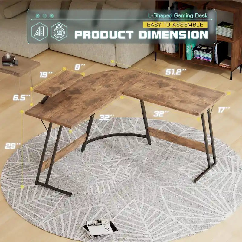 Bureau de jeu en forme de L Homall, bureau d'angle pour ordinateur, bureau d'écriture