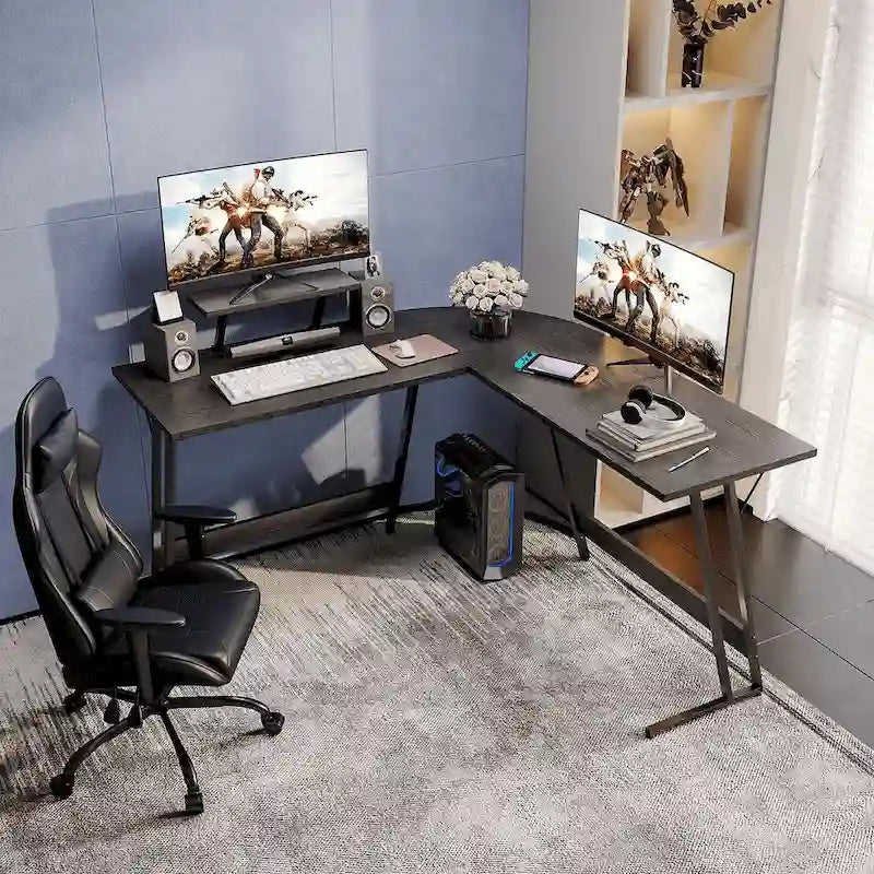 Bureau de jeu en forme de L Homall, bureau d'angle pour ordinateur, bureau d'écriture