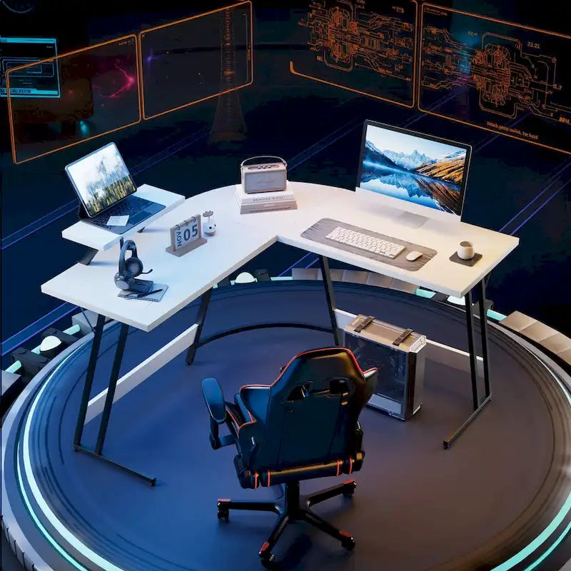 Bureau de jeu en forme de L Homall, bureau d'angle pour ordinateur, bureau d'écriture