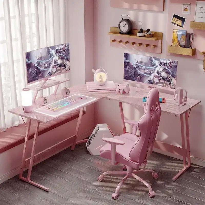 Bureau de jeu en forme de L Homall, bureau d'angle pour ordinateur, bureau d'écriture