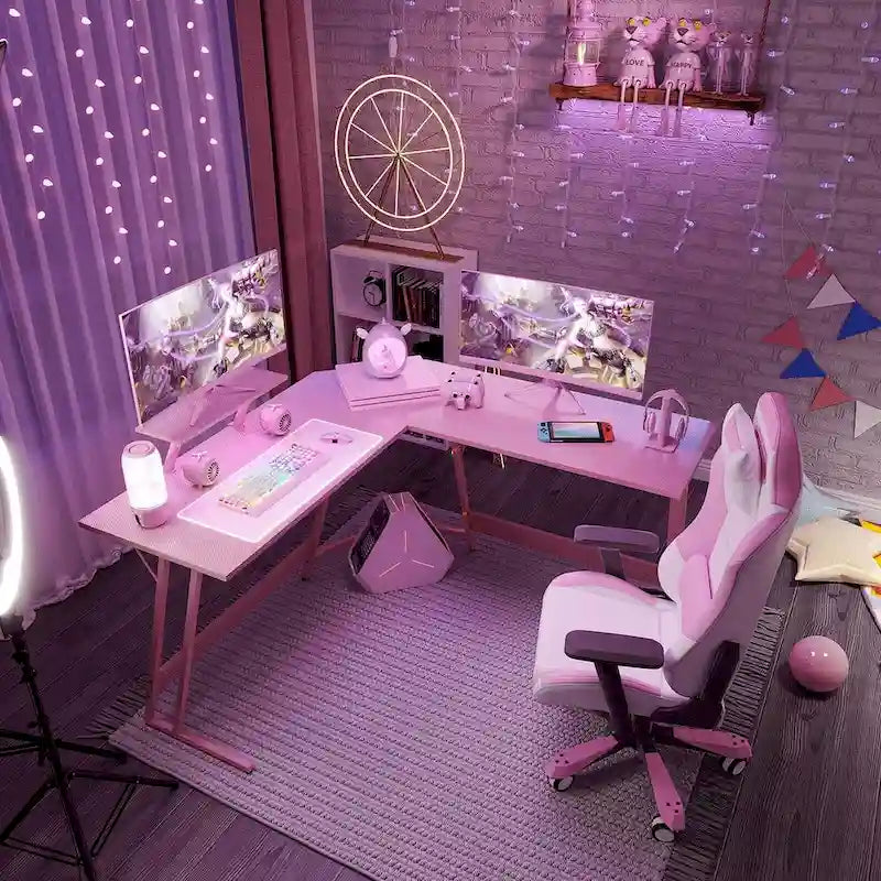 Bureau de jeu en forme de L Homall, bureau d'angle pour ordinateur, bureau d'écriture