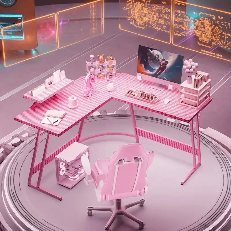 Bureau de jeu en forme de L Homall, bureau d'angle pour ordinateur, bureau d'écriture