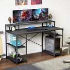 Bureau d'ordinateur 55 pouces en fibre de carbone / chêne / anthracite / gris avec étagère pour moniteur, double écran