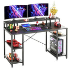Bureau d'ordinateur 55 pouces en fibre de carbone / chêne / anthracite / gris avec étagère pour moniteur, double écran