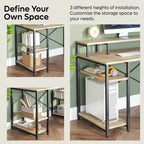 Bureau d'ordinateur 55 pouces en fibre de carbone / chêne / anthracite / gris avec étagère pour moniteur, double écran
