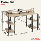 Bureau d'ordinateur 55 pouces en fibre de carbone / chêne / anthracite / gris avec étagère pour moniteur, double écran