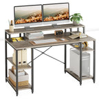 Bureau d'ordinateur 55 pouces en fibre de carbone / chêne / anthracite / gris avec étagère pour moniteur, double écran