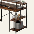 Bureau d'ordinateur 55 pouces en fibre de carbone / chêne / anthracite / gris avec étagère pour moniteur, double écran
