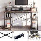 Bureau d'ordinateur 55 pouces en fibre de carbone / chêne / anthracite / gris avec étagère pour moniteur, double écran