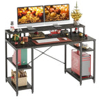 Bureau d'ordinateur 55 pouces en fibre de carbone / chêne / anthracite / gris avec étagère pour moniteur, double écran