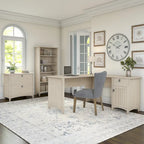 Ensemble de bureau en L blanc antique avec classeur et bibliothèque, 3 pièces