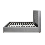 Lit plateforme king capitonné avec ailes en lin beige clair / velours gris opale / polyester blanc antique, 2 personnes