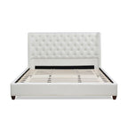 Lit plateforme king capitonné avec ailes en lin beige clair / velours gris opale / polyester blanc antique, 2 personnes