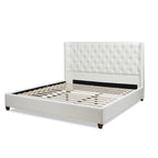 Lit plateforme king capitonné avec ailes en lin beige clair / velours gris opale / polyester blanc antique, 2 personnes