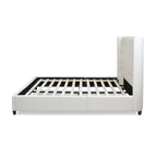 Lit plateforme king capitonné avec ailes en lin beige clair / velours gris opale / polyester blanc antique, 2 personnes