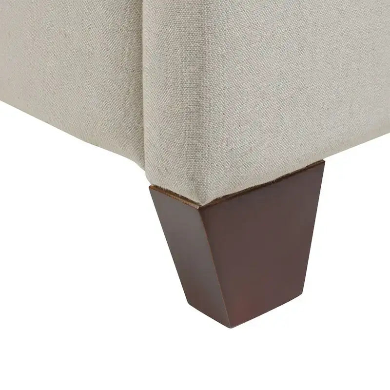 Lit plateforme king capitonné avec ailes en lin beige clair / velours gris opale / polyester blanc antique, 2 personnes