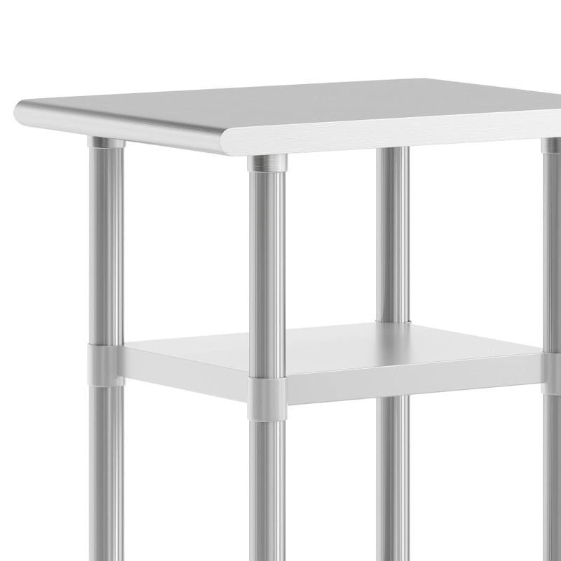 Table de travail et de préparation commerciale en acier inoxydable argenté avec deux étagères inférieures, pour 1 personne