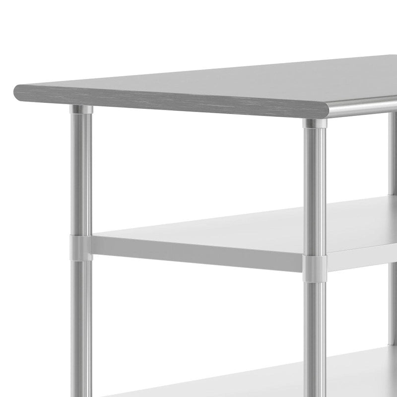Table de travail et de préparation commerciale en acier inoxydable argenté avec deux étagères inférieures, pour 1 personne