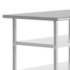 Table de travail et de préparation commerciale en acier inoxydable argenté avec deux étagères inférieures, pour 1 personne