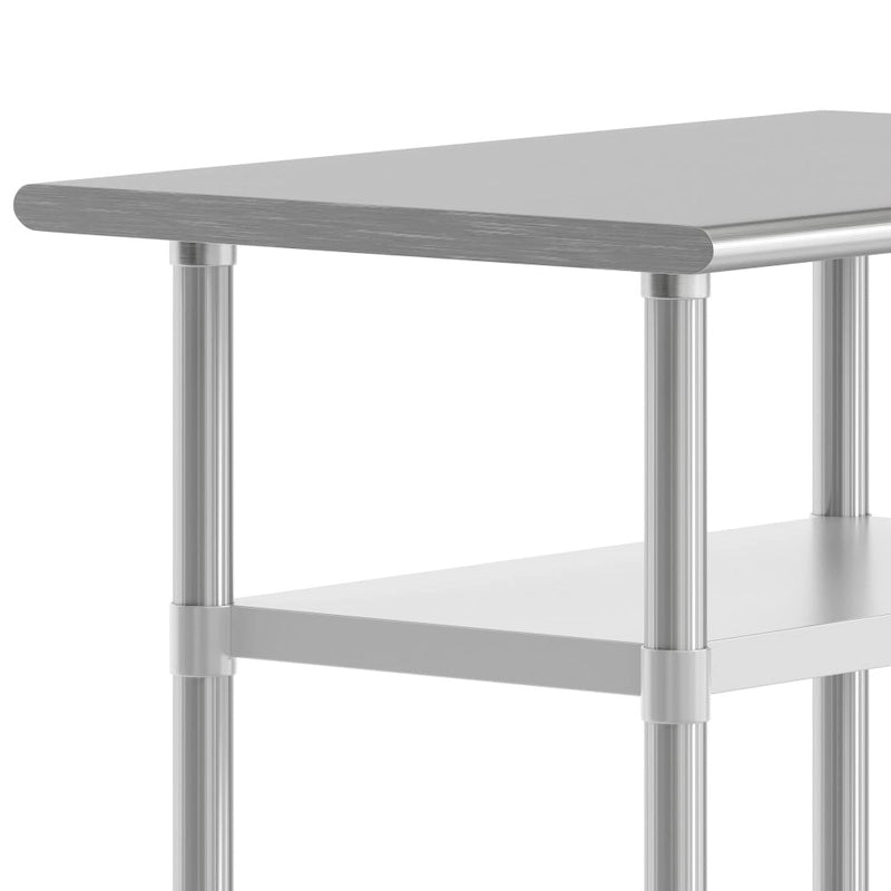 Table de travail et de préparation commerciale en acier inoxydable argenté avec deux étagères inférieures, pour 1 personne