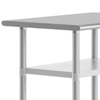 Table de travail et de préparation commerciale en acier inoxydable argenté avec deux étagères inférieures, pour 1 personne