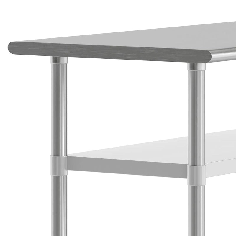 Table de travail et de préparation commerciale en acier inoxydable argenté avec deux étagères inférieures, pour 1 personne
