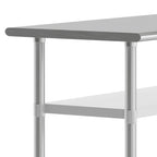 Table de travail et de préparation commerciale en acier inoxydable argenté avec deux étagères inférieures, pour 1 personne