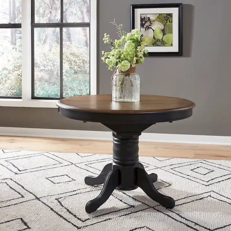 Table de salle à manger ovale sur pied de couleur miel et noir de style antique (4 à 6 personnes)