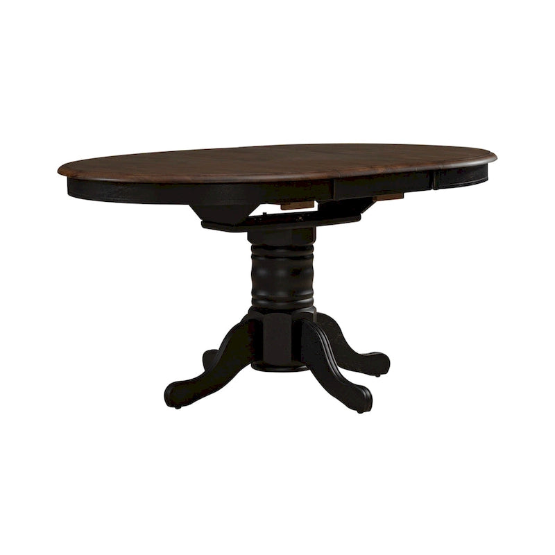 Table de salle à manger ovale sur pied de couleur miel et noir de style antique (4 à 6 personnes)