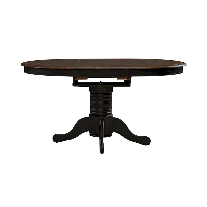 Table de salle à manger ovale sur pied de couleur miel et noir de style antique (4 à 6 personnes)