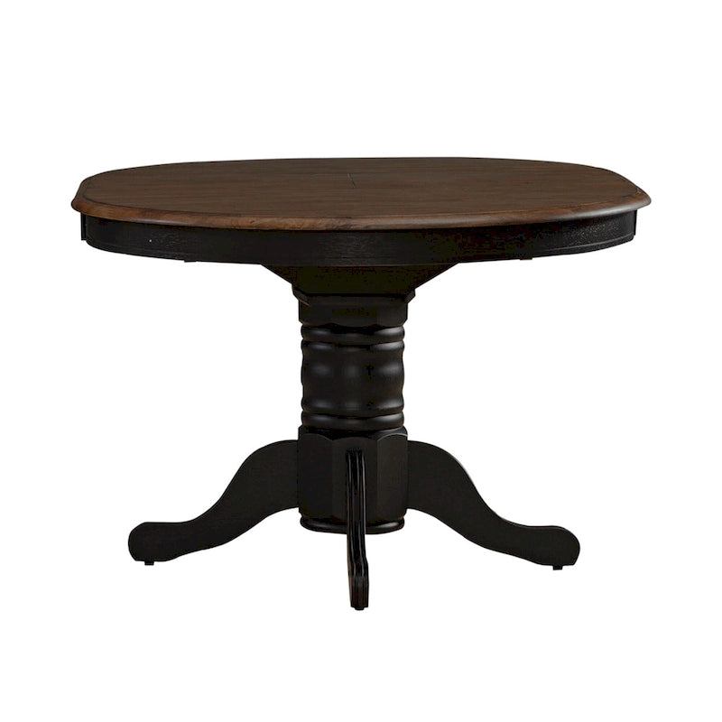 Table de salle à manger ovale sur pied de couleur miel et noir de style antique (4 à 6 personnes)