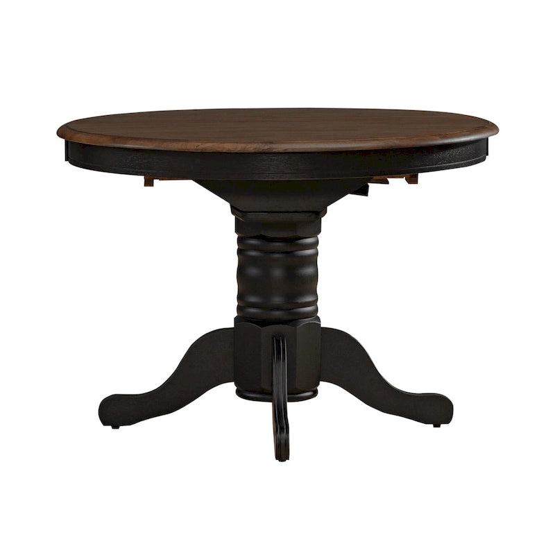 Table de salle à manger ovale sur pied de couleur miel et noir de style antique (4 à 6 personnes)