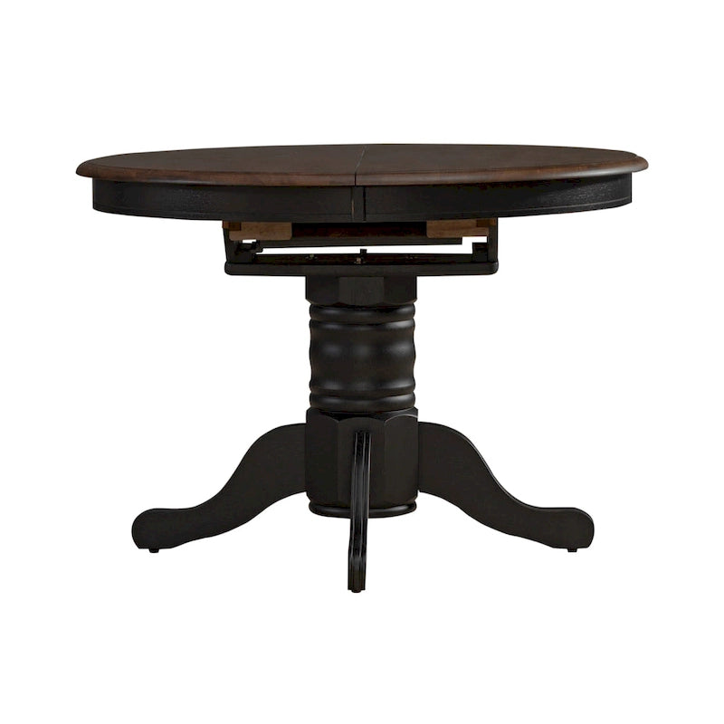 Table de salle à manger ovale sur pied de couleur miel et noir de style antique (4 à 6 personnes)