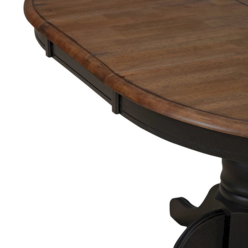 Table de salle à manger ovale sur pied de couleur miel et noir de style antique (4 à 6 personnes)