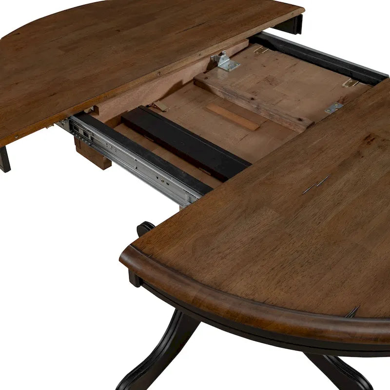Table de salle à manger ovale sur pied de couleur miel et noir de style antique (4 à 6 personnes)