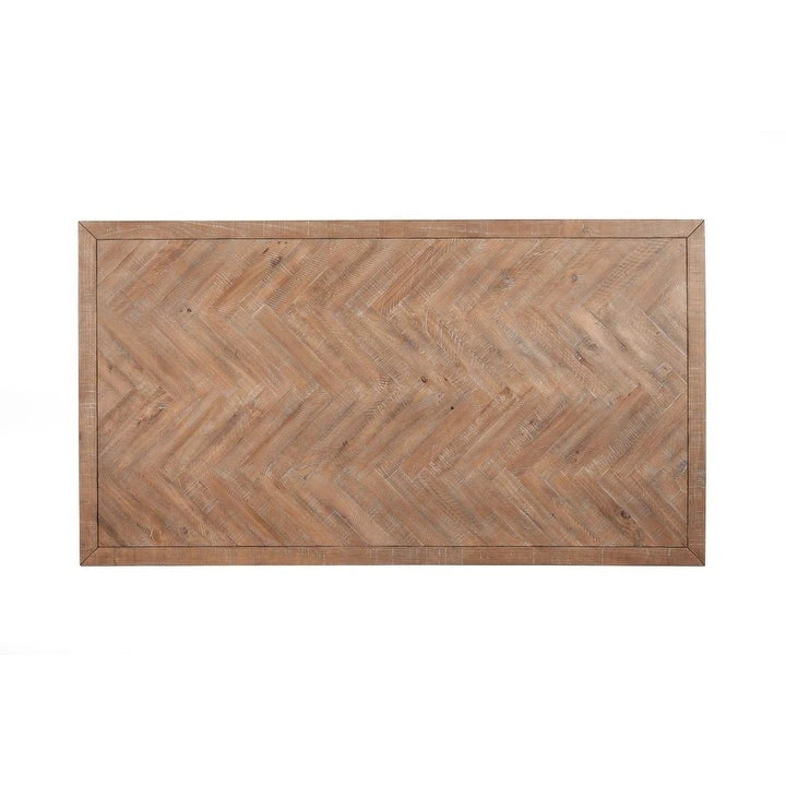 Table à manger fixe en bois vieilli avec incrustation en chevrons
