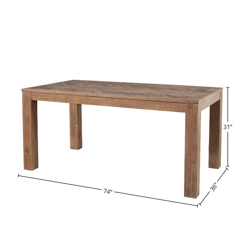 Table à manger fixe en bois vieilli avec incrustation en chevrons
