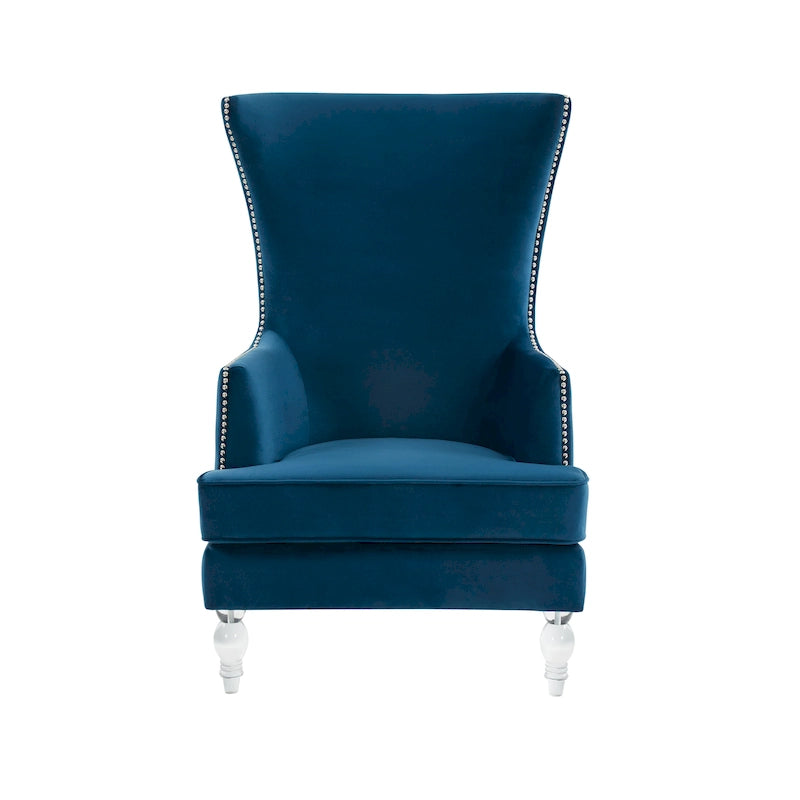 Fauteuil d'appoint dossier haut en velours, 1 place | Marine / Vert forêt / Bleu clair / Taupe pâle / Noir / Argent clair