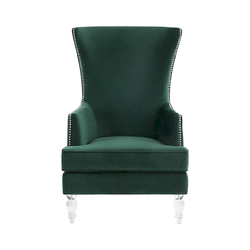 Fauteuil d'appoint dossier haut en velours, 1 place | Marine / Vert forêt / Bleu clair / Taupe pâle / Noir / Argent clair