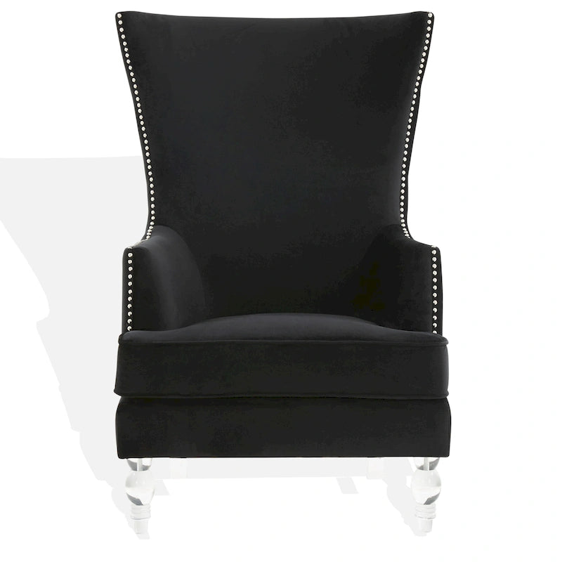 Fauteuil d'appoint dossier haut en velours, 1 place | Marine / Vert forêt / Bleu clair / Taupe pâle / Noir / Argent clair