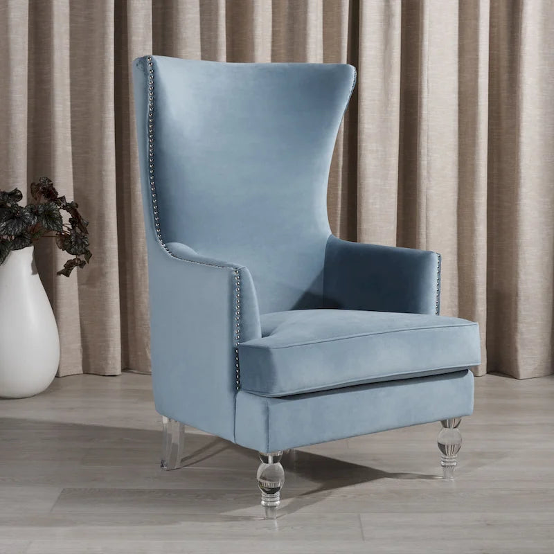 Fauteuil d'appoint dossier haut en velours, 1 place | Marine / Vert forêt / Bleu clair / Taupe pâle / Noir / Argent clair